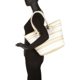 Paper Straw Metallic Stripe Rope Tote