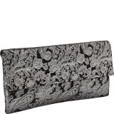Metallic Paisley Print Microsuede Clutch