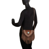 Tooled Crossbody Bag with Fringe