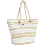 Paper Straw Metallic Stripe Rope Tote