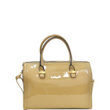 Patent Faux Leather Barrel Body Satchel