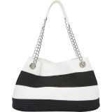 Wide Stripe Paper Straw Chain Shoulder Bag