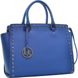Saffiano Faux Leather Gunmetal Studded Satchel
