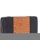 Faux Leather Croco Panel Double Zip Wallet