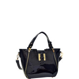 Patent Faux Leather Shoulder Bag with Zipper Front Detail