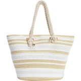Paper Straw Metallic Stripe Rope Tote