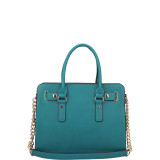 Medium Satchel with Decorative Gold Studs and Belted Lock Deco