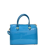 Patent Faux Leather Barrel Body Satchel