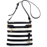 Saffiano Striped Buckled Crossbody Bag