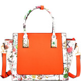 Floral Design Winged Saffiano Studded Satchel