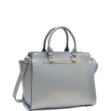 Faux Saffiano Leather Winged Satchel with Shoulder Strap