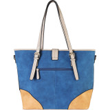 2-tone Faux Leather Large Tote Accented with Turn Lock Belt