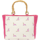 Bamboo Handle Flamingo Mini Tote