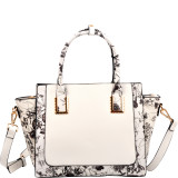 Floral Design Winged Saffiano Studded Satchel