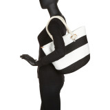 Wide Stripe Paper Straw Rope Tote