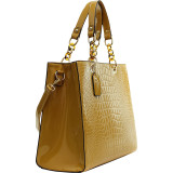Patent Croco Embossed Faux Leather Chain Strap Satchel