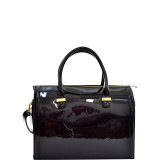 Patent Faux Leather Barrel Body Satchel