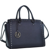 Saffiano Faux Leather Gunmetal Studded Satchel