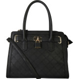 Padlock Structured Tablet Briefcase Faux Leather Satchel Handbag