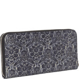 Two Tone Baroque Print Leather Zip Around Wallet