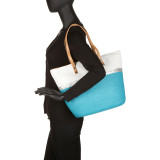 Paper Straw Metallic Stripe Colorblock Tote