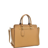 Faux Saffiano Leather Winged Satchel with Shoulder Strap
