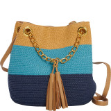 Paper Straw Color Block Mini Tassel Shoulder Bag