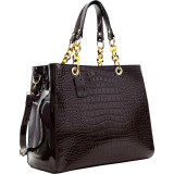 Patent Croco Embossed Faux Leather Chain Strap Satchel