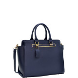 Faux Saffiano Leather Winged Satchel with Shoulder Strap