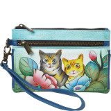 Hand Painted Leather Wristlet Organizer Wallet