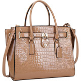 Patent Croco Embossed Faux Leather Belted Medium Tote