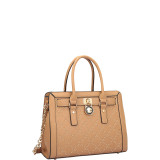 Medium Satchel with Decorative Gold Studs and Belted Lock Deco