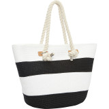 Wide Stripe Paper Straw Rope Tote