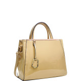 Patent Faux Leather Tote with Gold-Tone Accent
