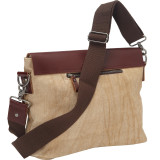 Casual Style Cowhide Leather Linen Fabric Messenger Bag
