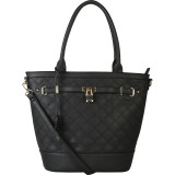 Multicolor Faux Leather Saffiano Front Lock Decor Large Quilted Pattern Tote Bag
