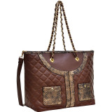 Quilted Tote Bag with Snake Embossed Trim