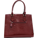 Patent Faux Leather Croco Embossed Chain Strap Satchel