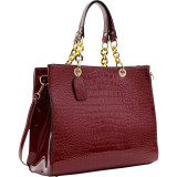 Patent Croco Embossed Faux Leather Chain Strap Satchel