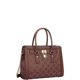 Medium Satchel with Decorative Gold Studs and Belted Lock Deco