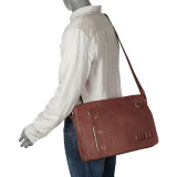 16" Leather Messenger Bag - Asymmetrical Design