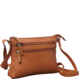 Soft Drum Dyed Leather 3 Zip Crossbody with Bottom Gusset