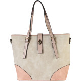 2-tone Faux Leather Large Tote Accented with Turn Lock Belt