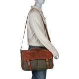 Laptop Messenger Bag and Brief Brown Leather/Green Canvas