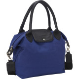 Royal Blue and Black Canvas Leather Large Tote Handbag