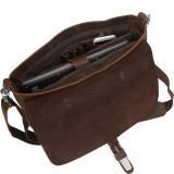 15" Cowhide Fine Leather Messenger Bag with Clasp Lock