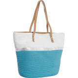 Paper Straw Metallic Stripe Colorblock Tote