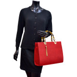 Bamboo Handle Smooth Faux Leather Medium Tote