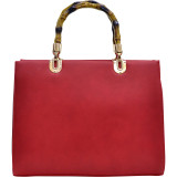 Bamboo Handle Smooth Faux Leather Medium Tote