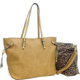 2-in-1 Patent Faux Leather Trim Tote